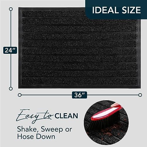 ubdyo Extra Durable Door Mat - Dirt Trapping Outdoor Welcome Mats - Non-Slip Outdoor Indoor Entrance - Low Profile Front Doormat (36" x 24", Bright Black)