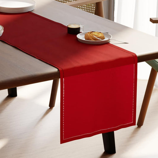 Encasa XO Dining Table Runner 13"x91" | Pure Cotton Hemstitched Design | Red - Machine Washable