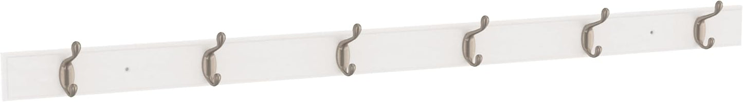 FRANKLIN BRASS Casual Curve Wall Mounted Pure White 45 in. Coat Rack, 6 Nickel Hooks, B46719K-PMN-R