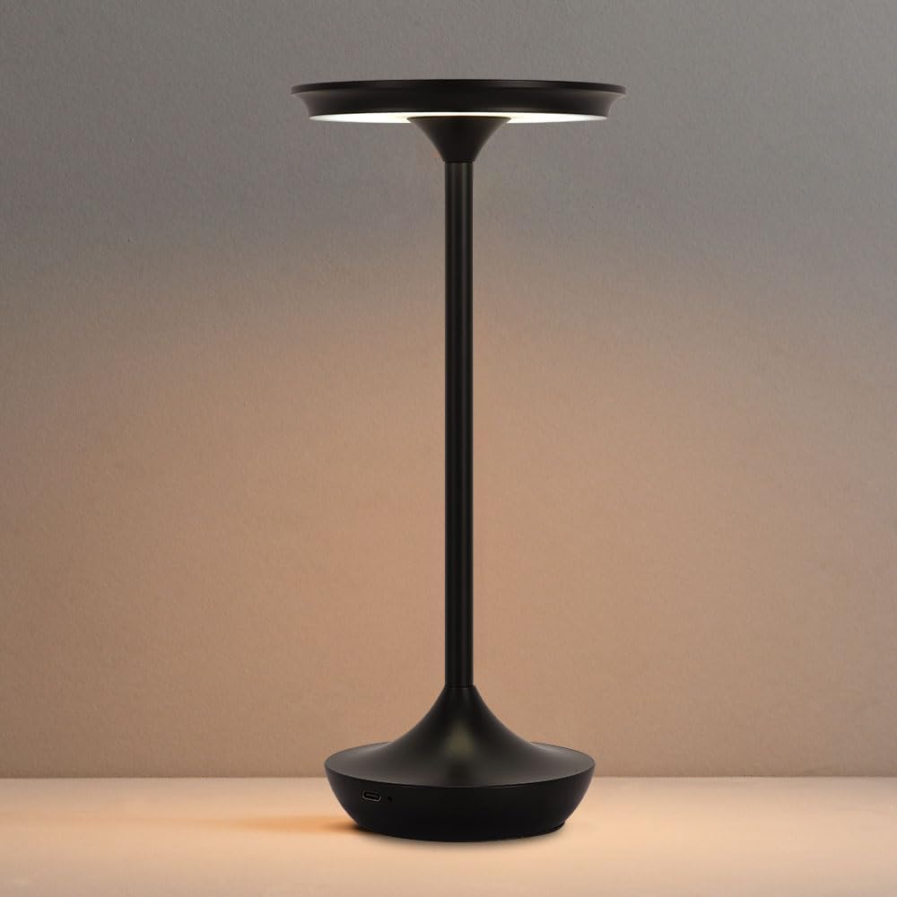 EJQ Rechargeable Cordless Table Lamp, 6000mAh Battery Operated LED Table Lights,Touch Control - 3 Color Dimmable for Bedroom, Patio, Cofee, Outdoor,Dining Home,Restaurant&Living Room-Black