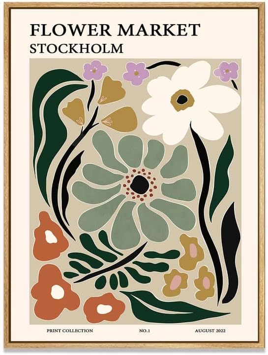 Zzuyi Flower Market Framed Wall Art,Botanical Decor, Large Wall Art for Living Room, Bed Room, Office- 24"x32" Natural Framed