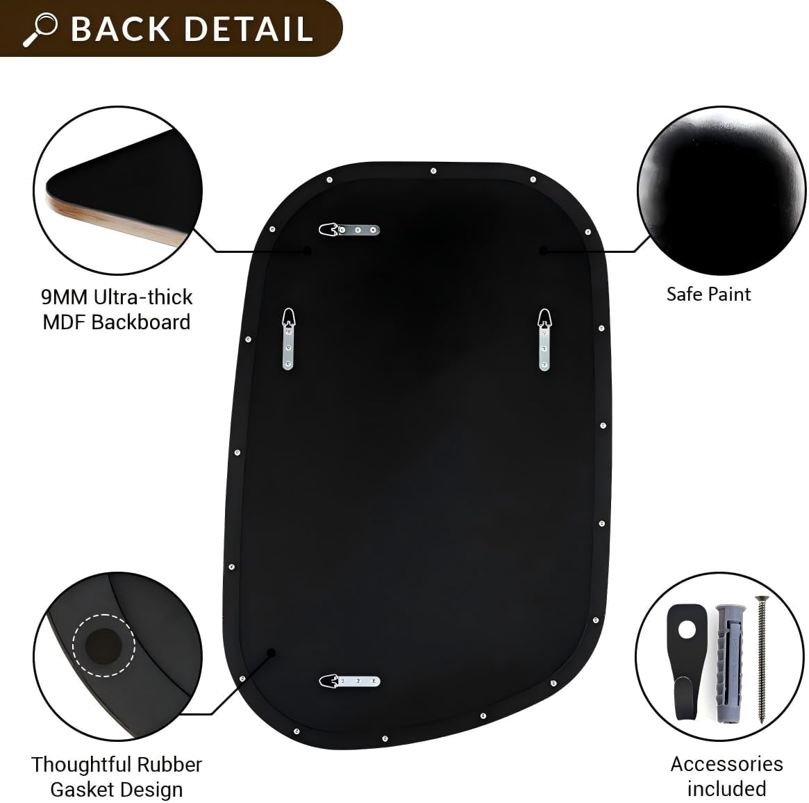 ANDY STAR 22"x30" Black Bathroom Mirror, Irregular Wall Mirror in Stainless Steel Metal Frame, Modern Matte Black Finish with Curved Edge Design, Wall-Mount Vertically or Horizontally