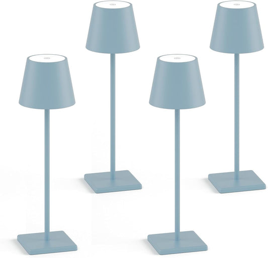 4 Packs Rechargeable LED Table Lamp,6000mAh Outdoor Cordless Desk Lamp Waterproof Portable, Stepless Dimmable Lamps for Restaurant/Bedroom/Outdoor (Blue)