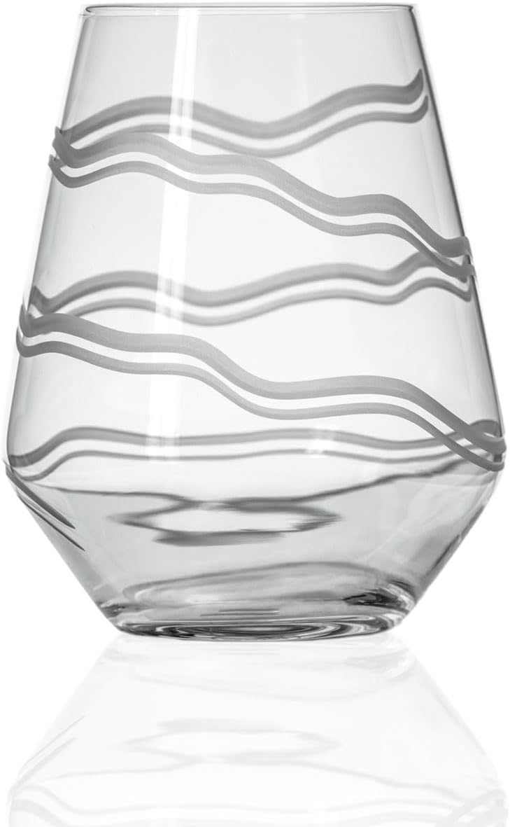 Rolf Glass Good Vibrations Stemless Wine Glass | 18oz Set of 2 | Lead-Free and Diamond-Wheel Engraved | Proudly Made in the USA | Etched Spiral Design