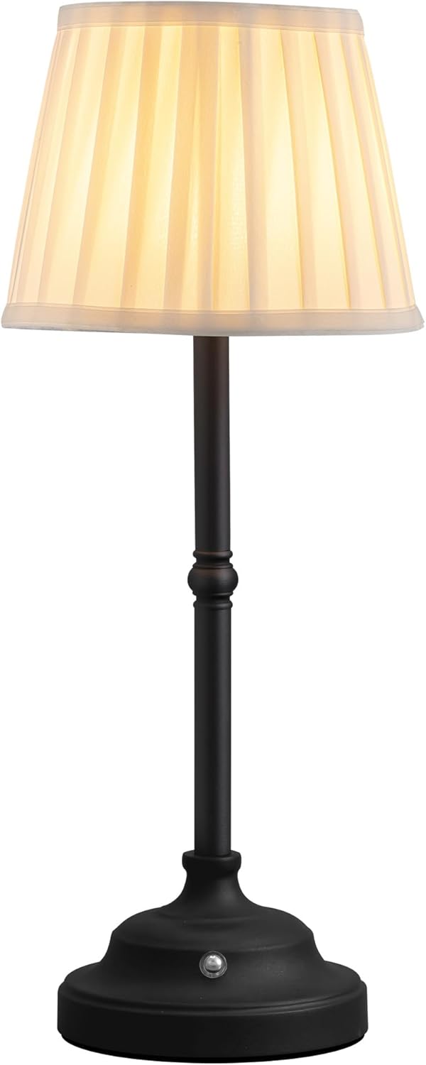 KDG Cordless LED Table Lamp, Portables Fabric Shade Desk Lamps, 4000mAh Rechargeable Battery Powered Lighting, Dimmable Light for Dining Room, Bedroom, Bedside, Night Light, Balcony (Black)