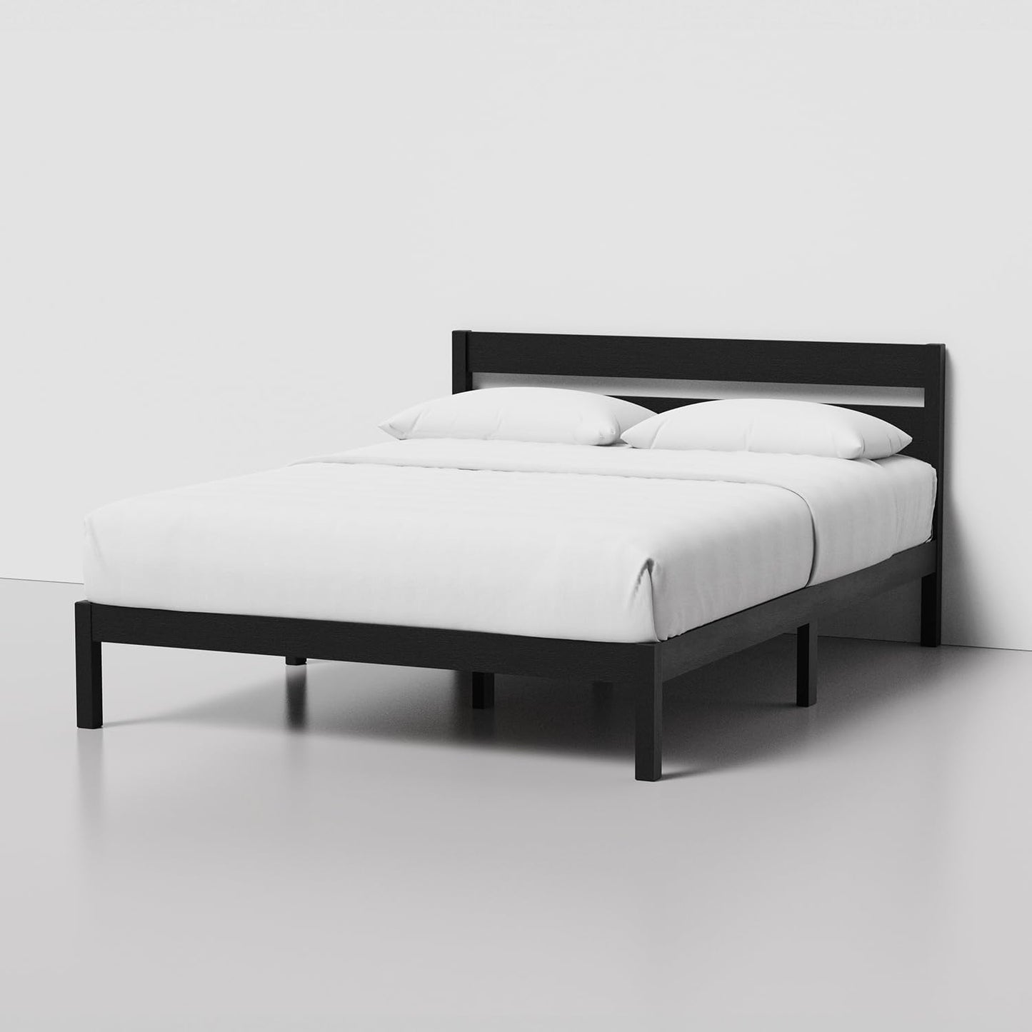 LIFEMENT Classic Wood Platform Bed Frame with Headboard, Essential, Noise Free, Under Bed Storage, No Box Spring Needed, Easy Assembly (Black, Queen (U.S. Standard))