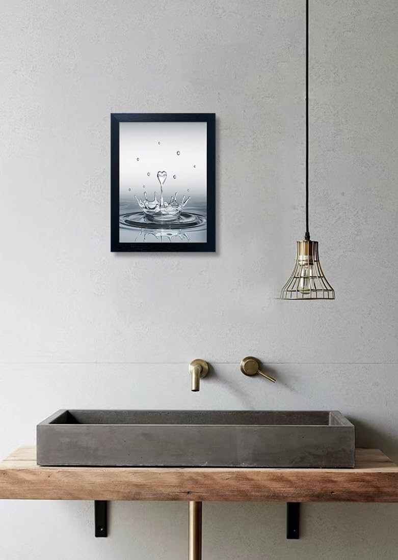 Bathroom Decor Wall Art Heart Water Drop Splash Modern Canvas Pictures Print Black Framed Bathroom Painting for Wall