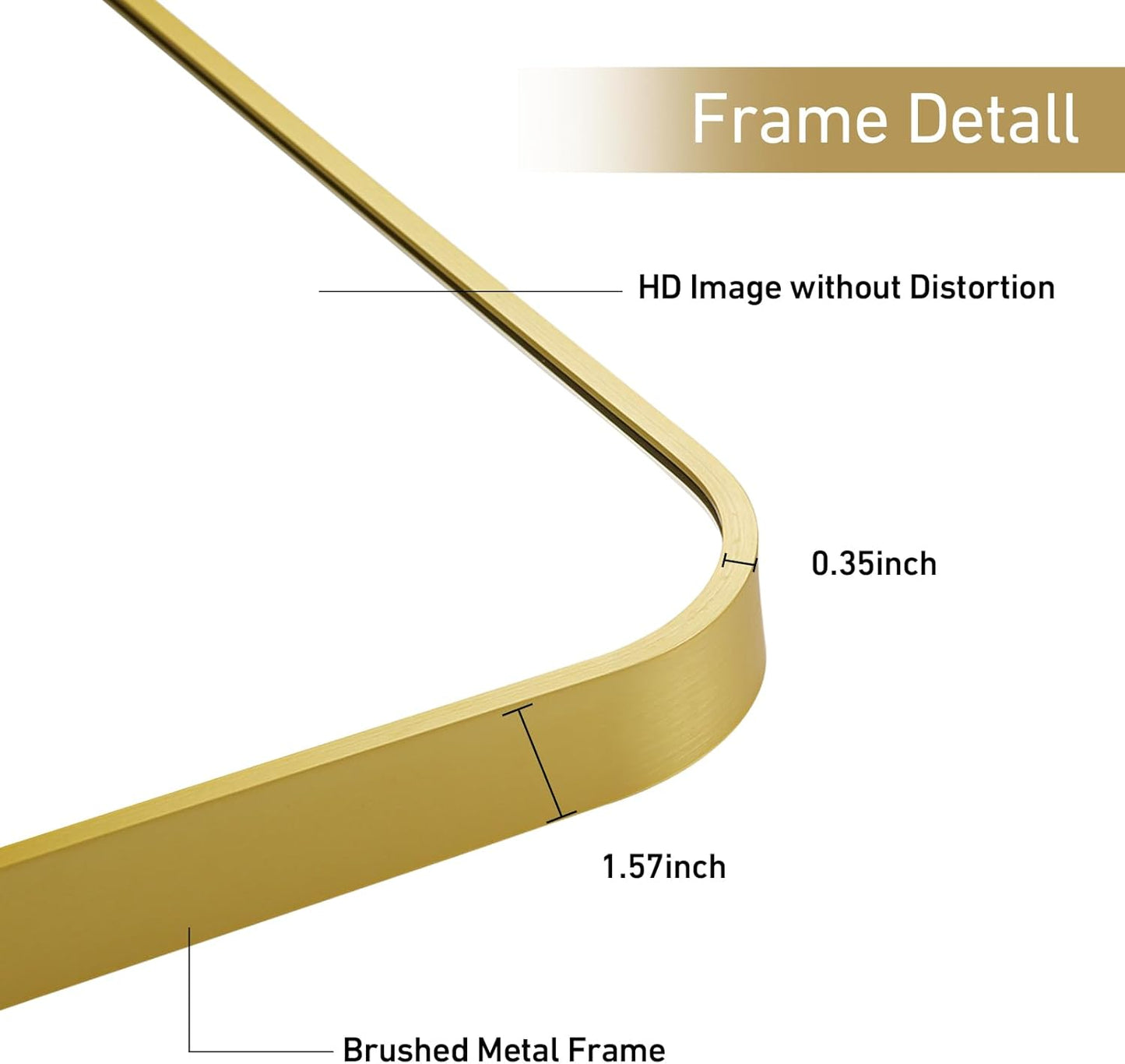 16x24 Inch Bathroom Mirror for Wall,Matte Gold Framed Rectangle Mirror with Rounded Corner,Aluminum Alloy Framed Brushed Wall Mirror for Bedroom or Living Room,Vertical or Horizontal