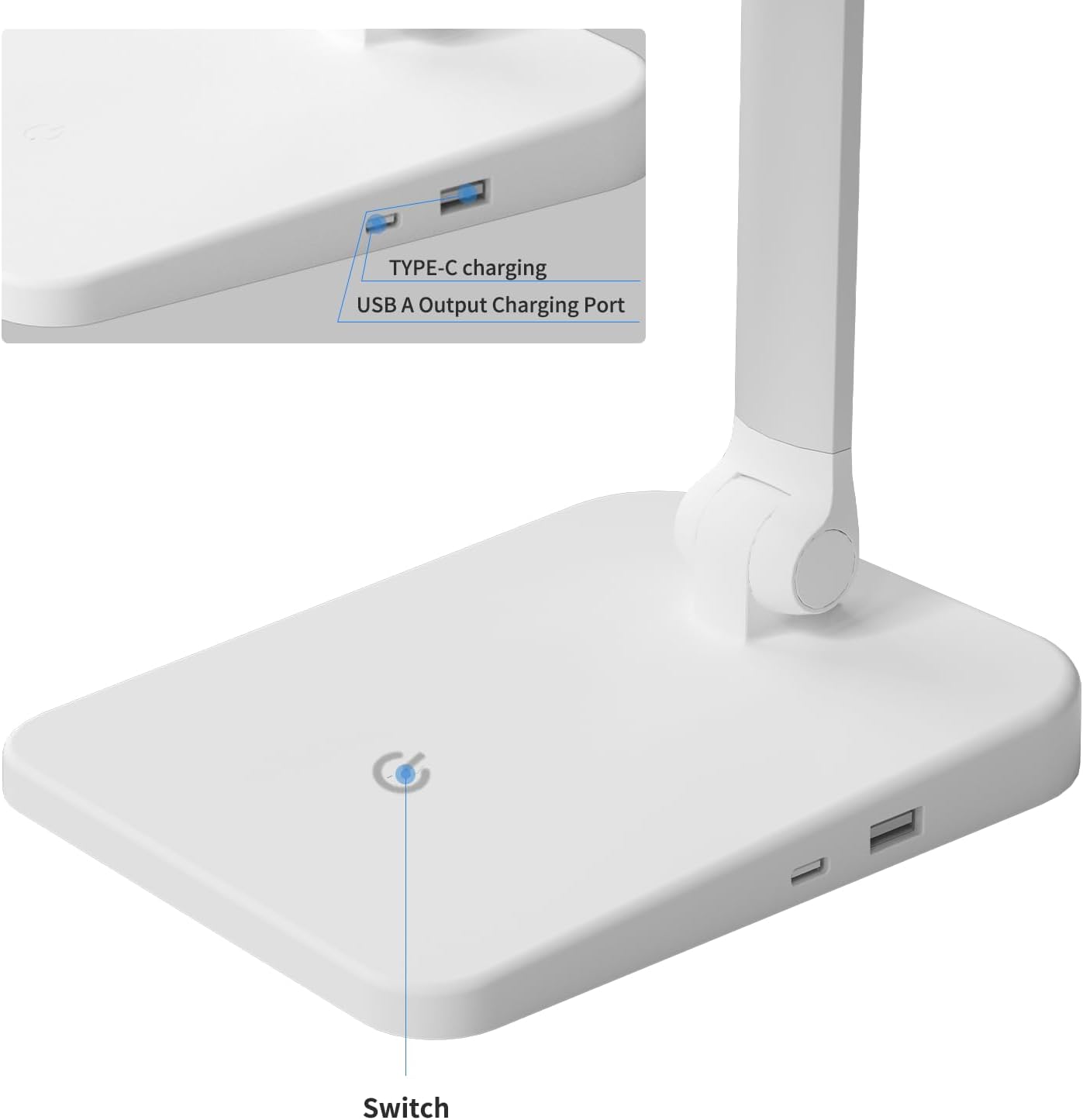 Desk Lamp with USB A+C Dual Charging Port, 23W 1000LM DC Adapter LED Dsek Light for Office Home, Eye-Caring Desk Light 3 Brightness Lamp for Computer, Video Conferencing, Workbench, Crafting, Reading