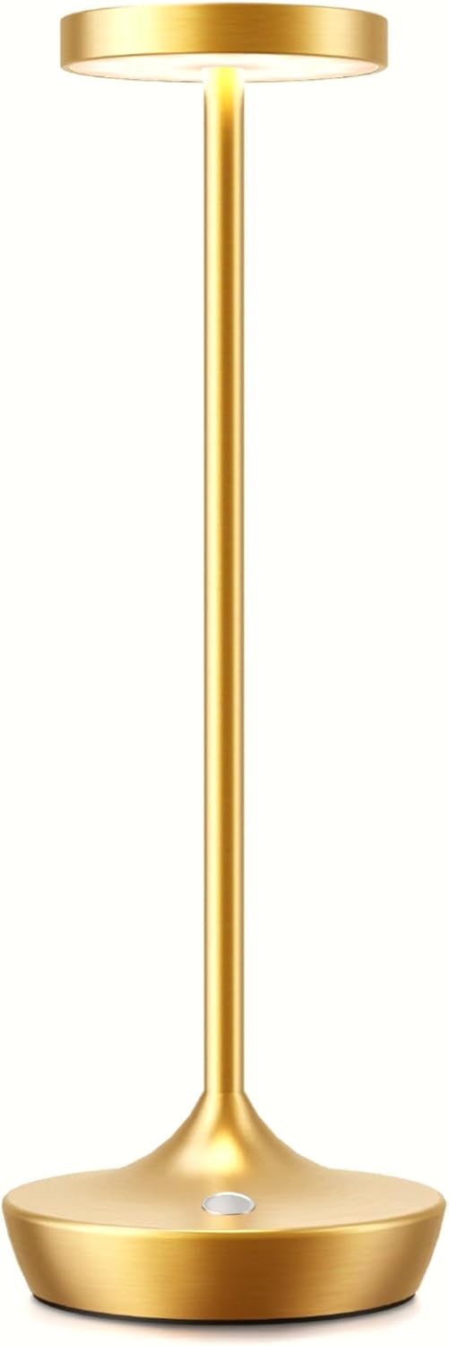 Rechargeable Table Lamp Cordless - 6000mAh Battery Operated LED Table Light - Portable Touch Dimmable Outdoor Waterproof Table Lamps for Patio Restaurant Dining (Gold)