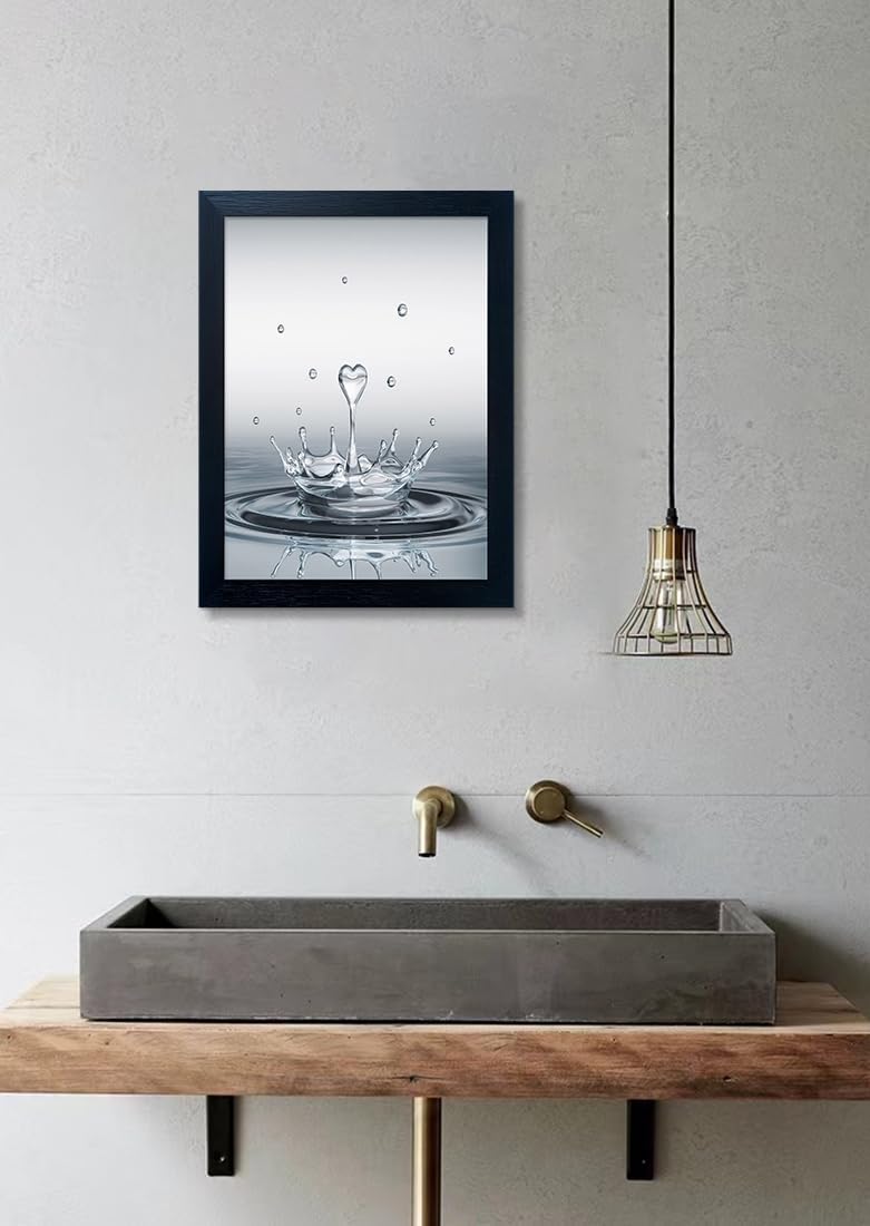Bathroom Pictures Wall Decor Heart Water Drop Splash Canvas Print Artwork Framed Bathroom Wall Art Modern Painting Artworks for Home Office Decoration