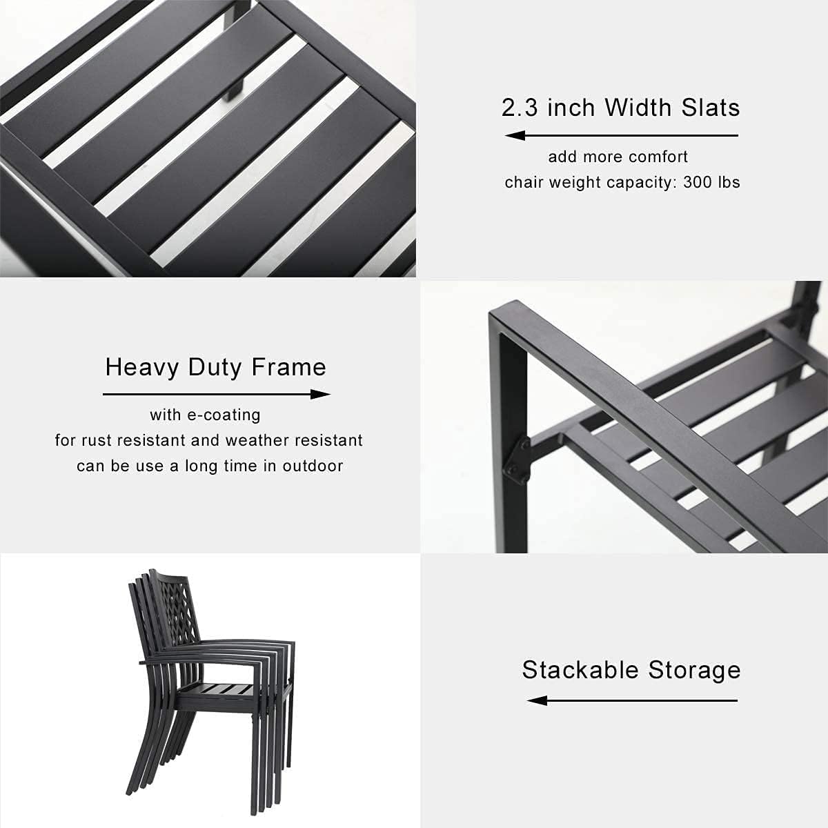 PHI VILLA 7 Piece Patio Dining Table Set, Expandable Rectangular Metal Dining Table & 6 Steel Patio Chairs for Outdoor, Deck, Yard