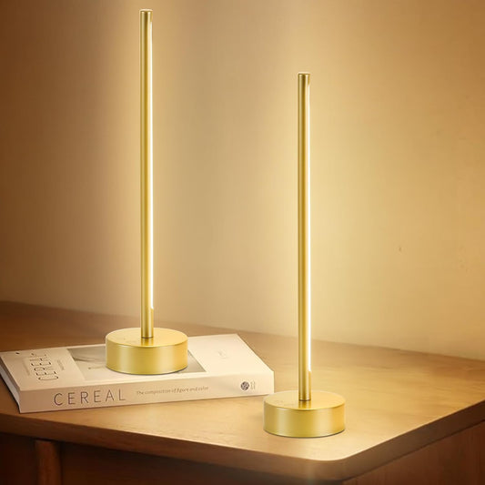 Cordless LED Table Lamp Set of Two, Battery Operated Portable Desk Lamp,Dimmable/3 Color/Memory Function,Modern Rechargeable Table Light for Living Room,Bedroom,Bedside,Gold, 2 Pack