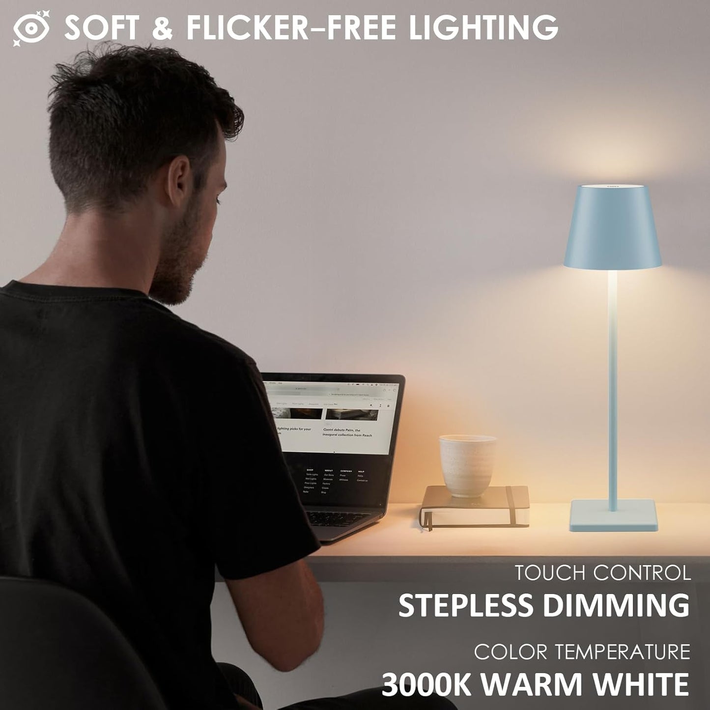 4 Packs Rechargeable LED Table Lamp,6000mAh Outdoor Cordless Desk Lamp Waterproof Portable, Stepless Dimmable Lamps for Restaurant/Bedroom/Outdoor (Blue)