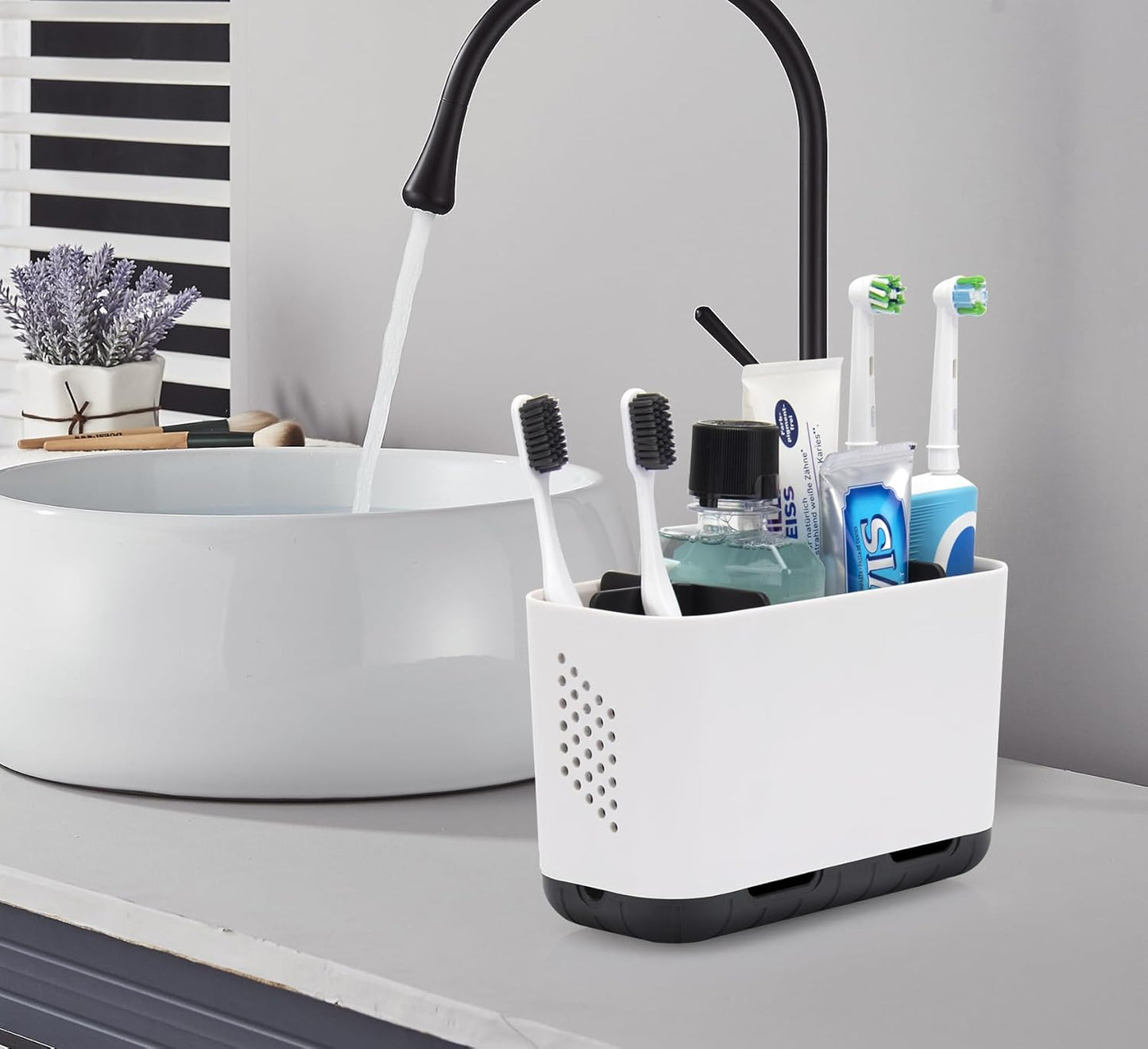 Toothbrush Holders for Bathrooms, Electric Toothbrush and Toothpaste Holder with Adjustable Dividers and Drainage, Kids Toothbrush Organizer for Bathroom Countertop