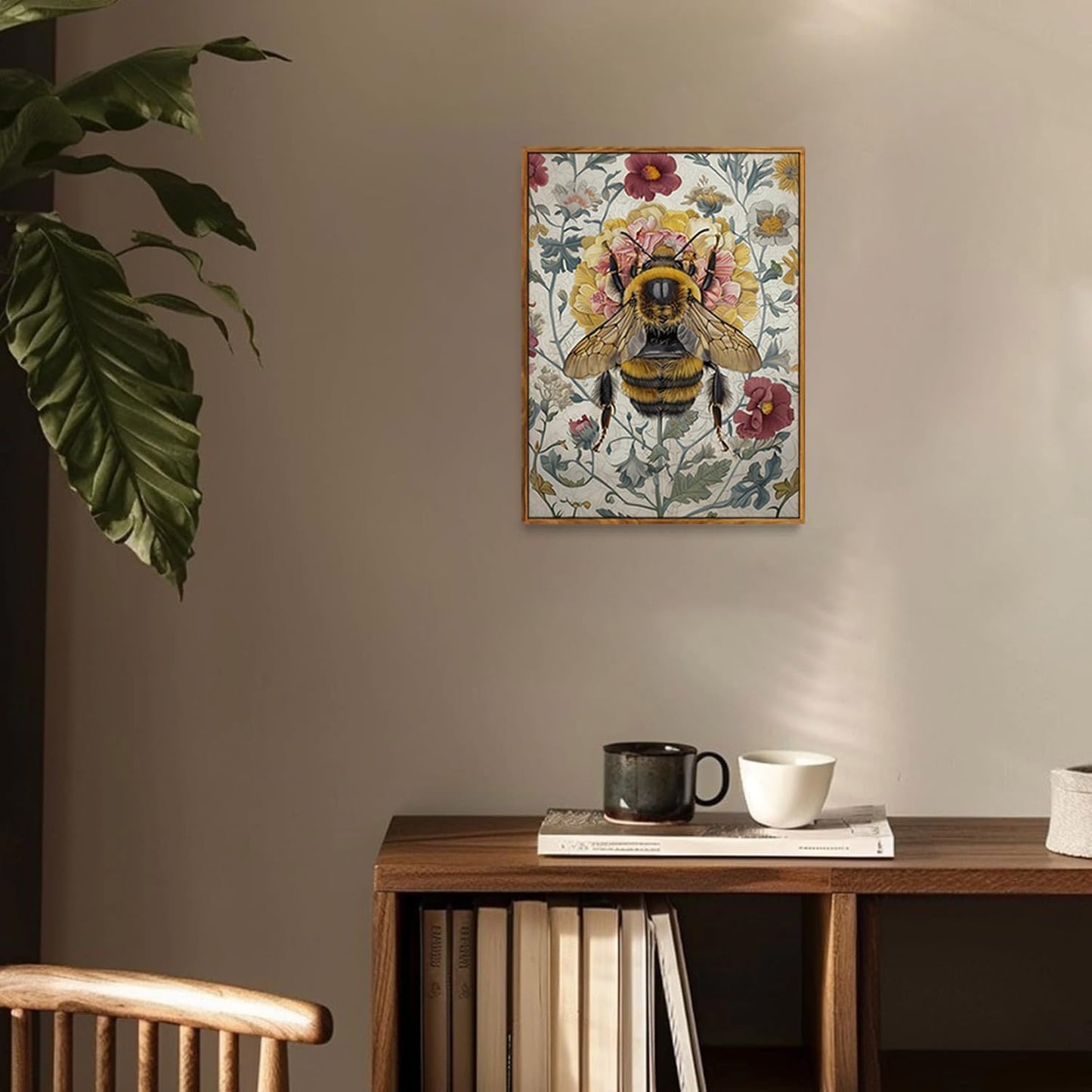 Djmwtb Framed Vintage Wall Art,Bee Wall Decor,Botanical Flower Wall Art,Nature Paintings Canvas Artwork Prints for Bedroom, Living Room 16x24in