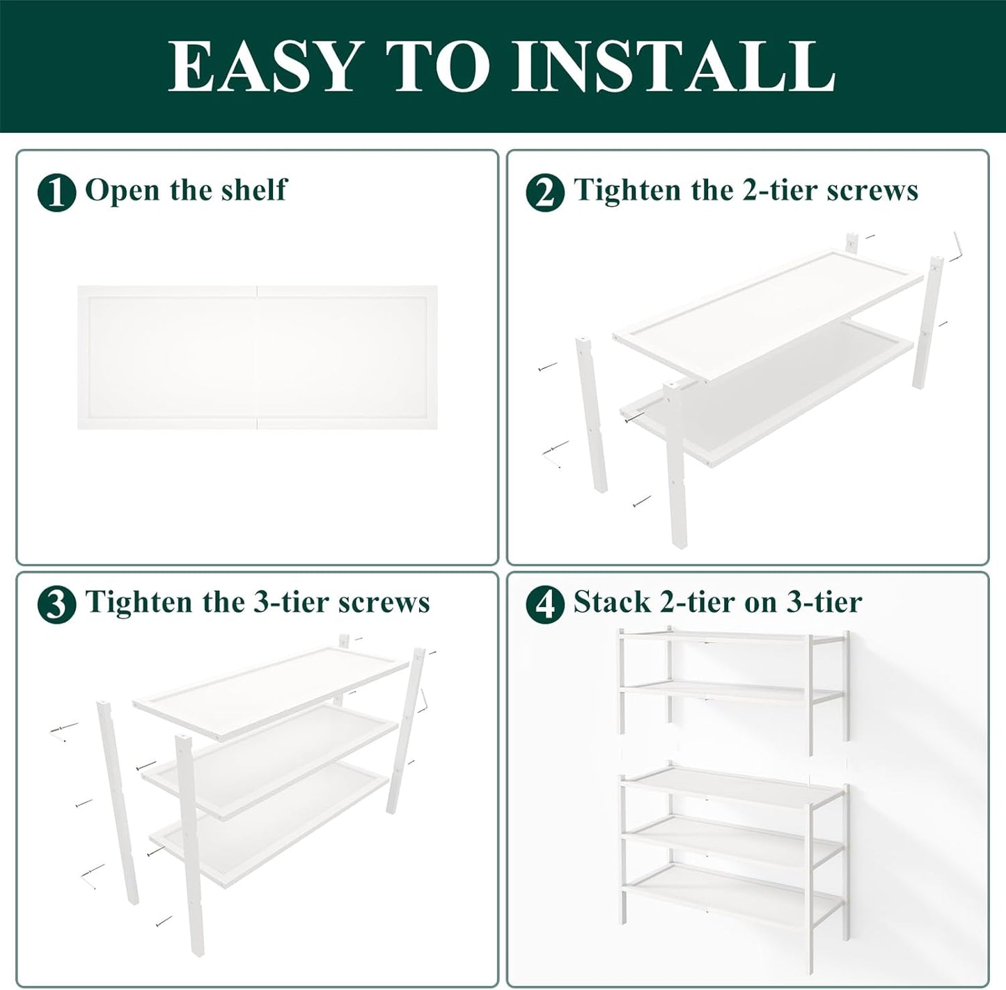 Smiry Bamboo Shoe Rack, 5 Tier Shoe Organizer for Entryway & Closet, Stackable Free Standing Storage Shelf for Shoes, Bags & Plants, White
