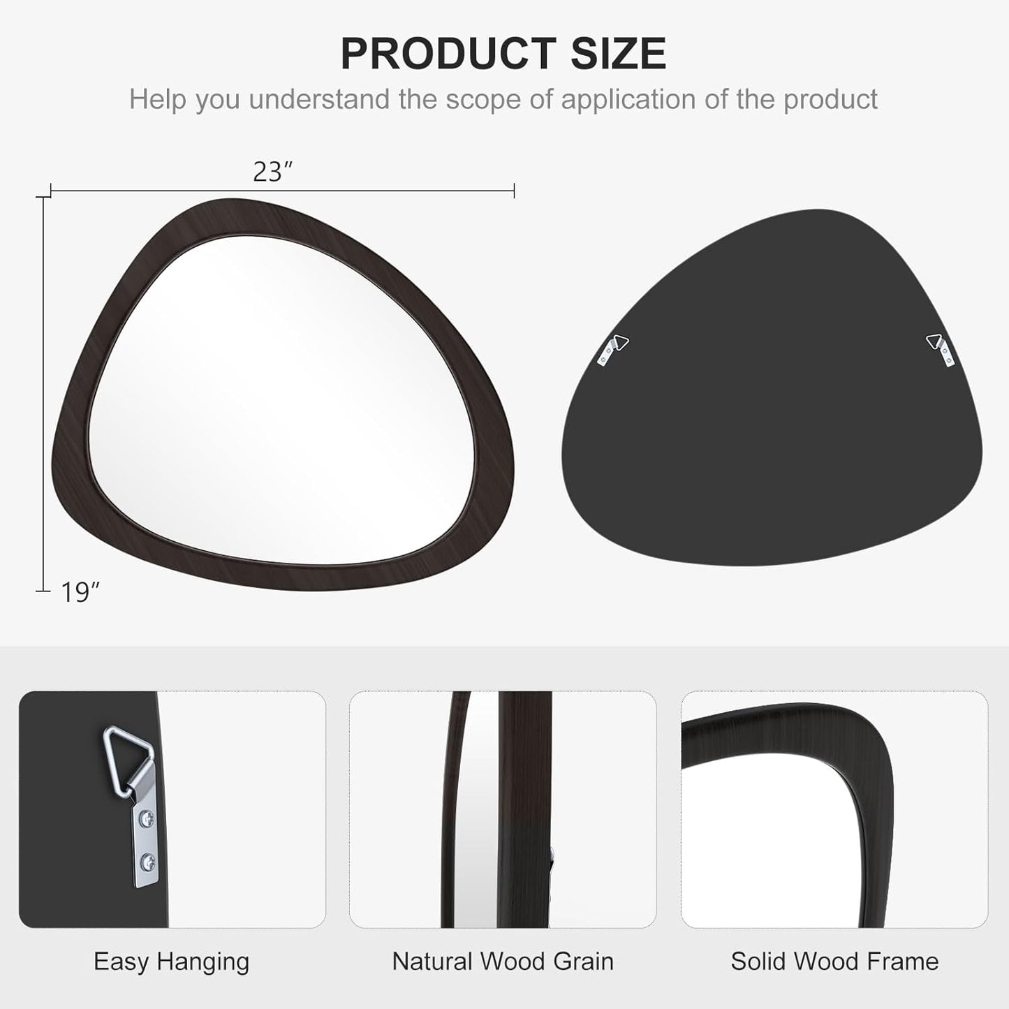 WallBeyond Asymmetrical Mirror, Irregular Wall Mirror, Wall Mirrors Decorative for Bedroom Living Room Entryway Hall, Wood Mirror for mid Century Modern Decor 23" H x 19" W, Black