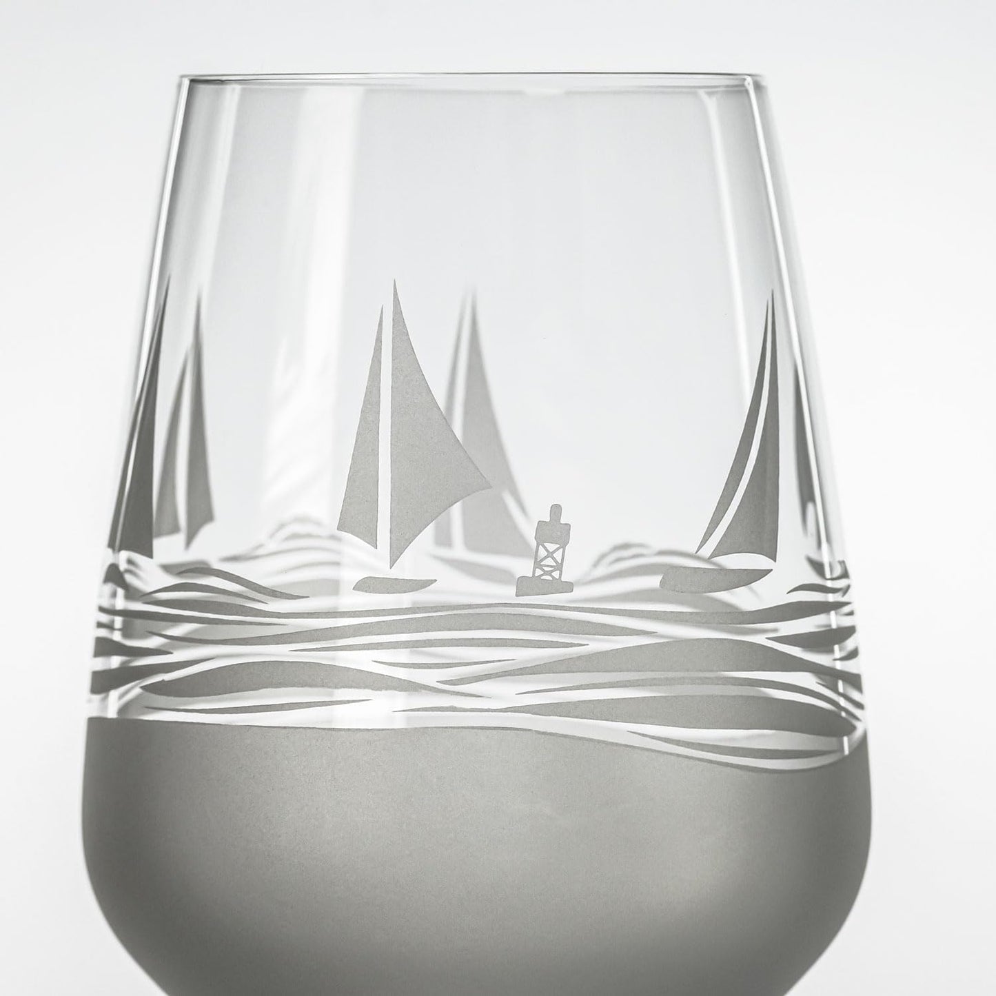 Rolf Glass | Regatta All Purpose Stemmed Wine Glass 19.5 Ounce | Set of 2 | Lead-free Glassware | Elegant Engraved Wine Glass Set | Nautical Sailboat Design