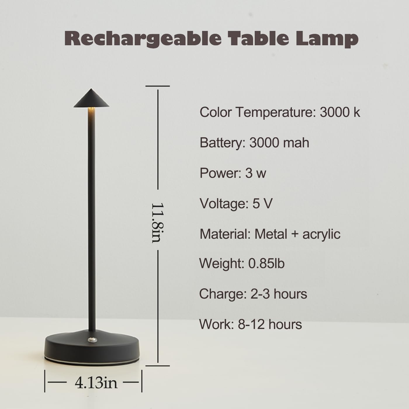 Rechargeable Cordless Table Lamp,Modern Black Battery Operated Table lamp,Portable LED Touch 2 Levels Brightness Dimmable Bar Lamp,Battery Powered Lamp for Bars,Restaurant,Living Room