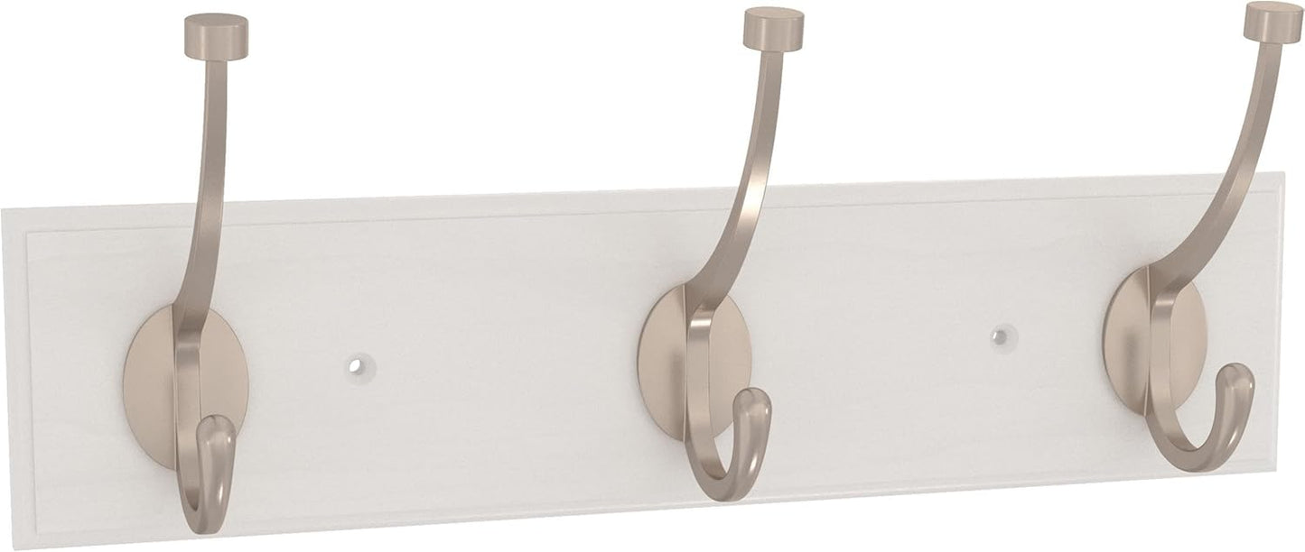 Franklin Brass Pilltop (1-Pack) 15" Coat Rack Wall Mount Pure White Metal Hat Rack with 3 Hooks Hanging Hook Rail for Clothes, Towels, Purses, Bags, Kitchen, Entry, Closet Organization B46715K-PMN-C