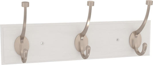 Franklin Brass Pilltop (1-Pack) 15" Coat Rack Wall Mount Pure White Metal Hat Rack with 3 Hooks Hanging Hook Rail for Clothes, Towels, Purses, Bags, Kitchen, Entry, Closet Organization B46715K-PMN-C