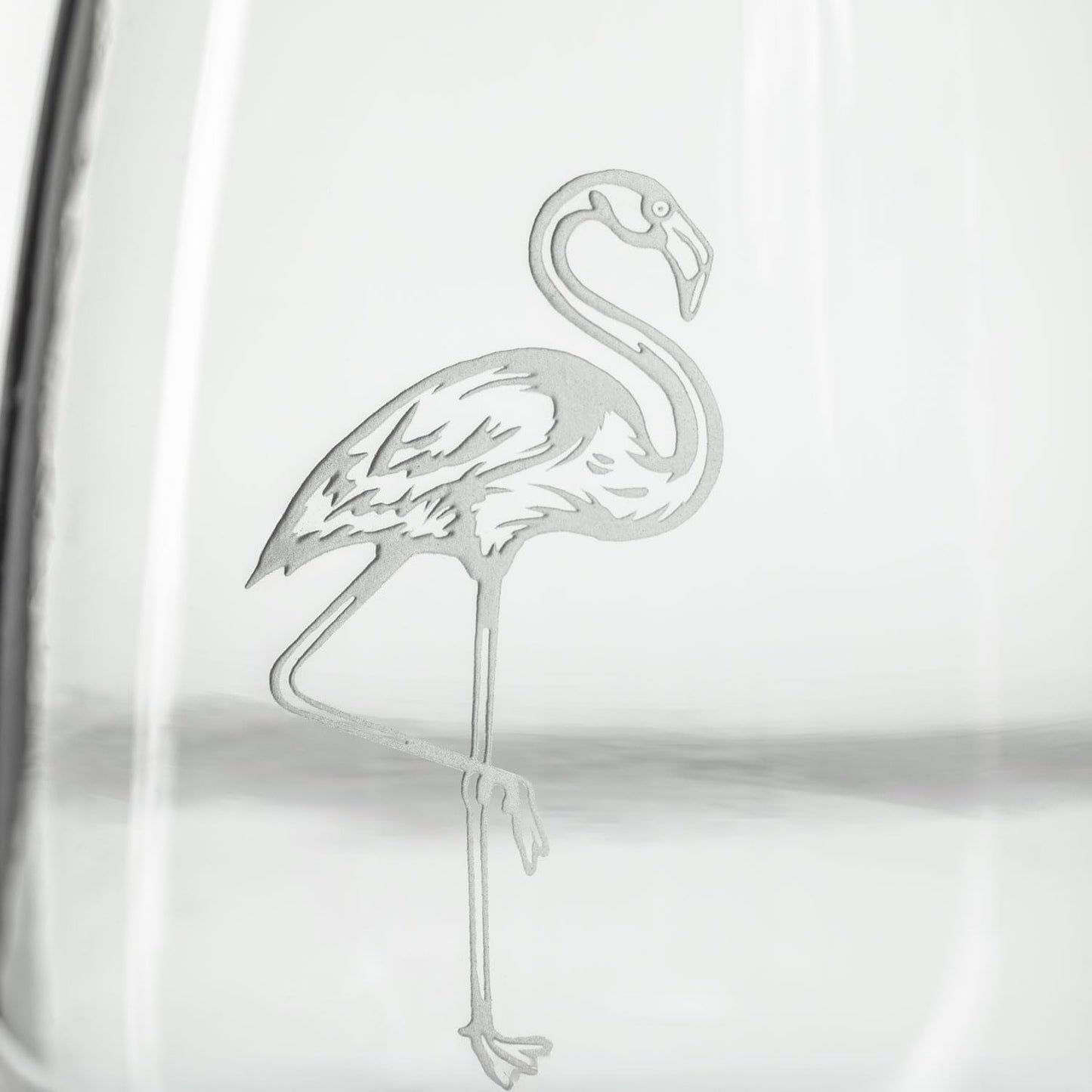 Rolf Glass Flamingo Stemless Wine Glass | 17oz Stemless Tumblers | Lead-Free and Etched Glass | Made in the USA | Coastal or Tropical Flamingo Design | Set of 4