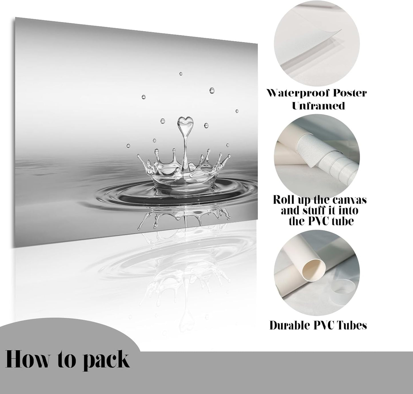 DCMVJHZV Heart Drop Bathroom Poster Black and White Wall Art Zen Bathroom Painting Wall Decor Yoga Meditation Picture Print Spa Room Bedroom Living Room Wall Decorations(16"x24" Unframed)