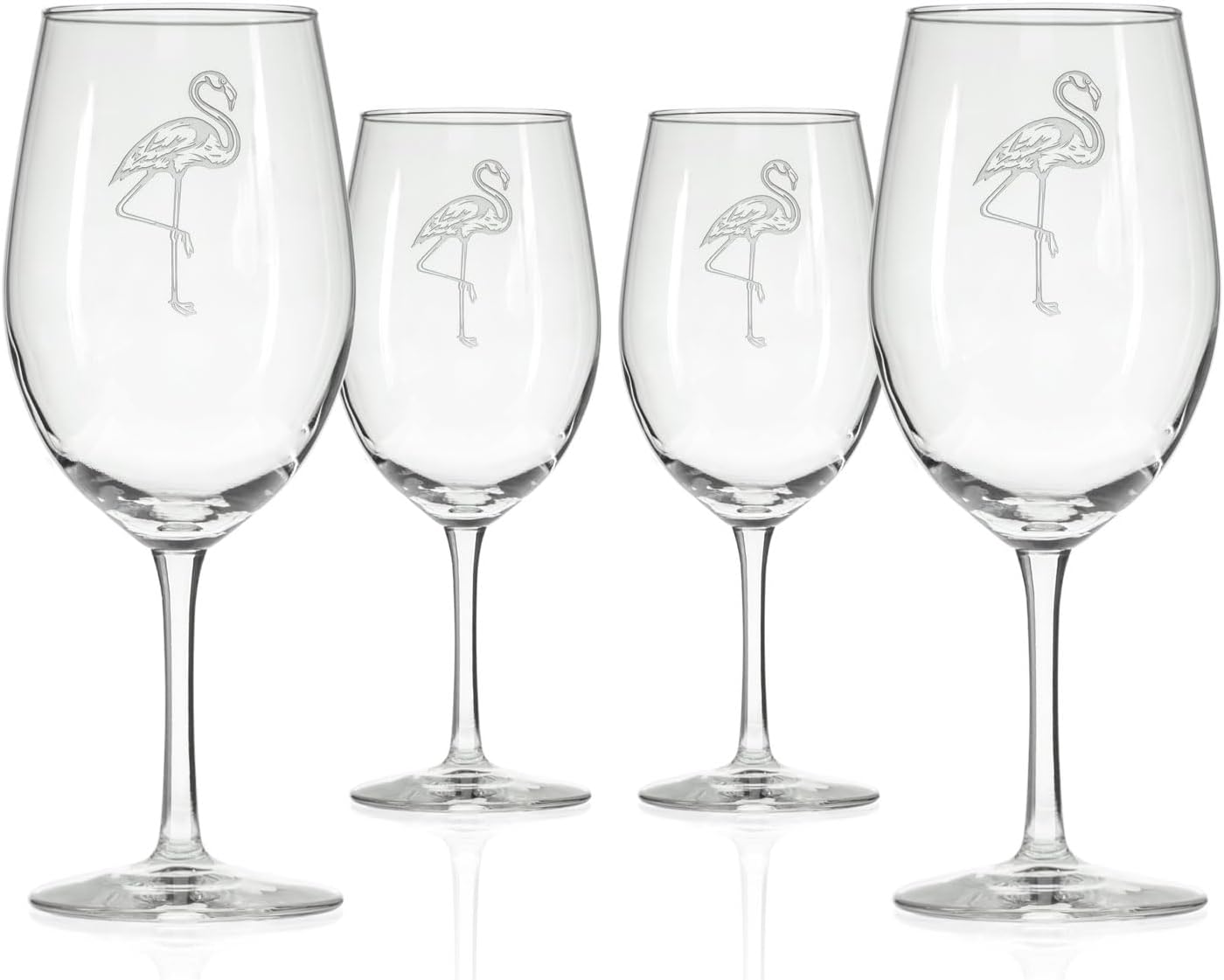 Rolf Glass Flamingo All Purpose Wine Glass | 18oz Large Stemmed Glasses | Lead-Free and Sand-Etched | Coastal and Tropical Engraved Flamingo Design | Made in the USA | Set of 4
