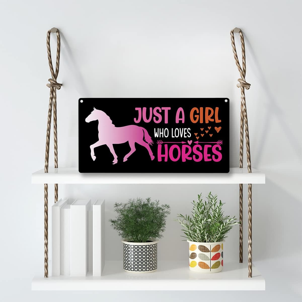 Funny Just a Girl Who Loves Horses Wood Sign Rustic Horses Lovers Pink Wooden Hanging Plaque for Home Girl Room Wall Art Decoration 6 x 12 Inches Present