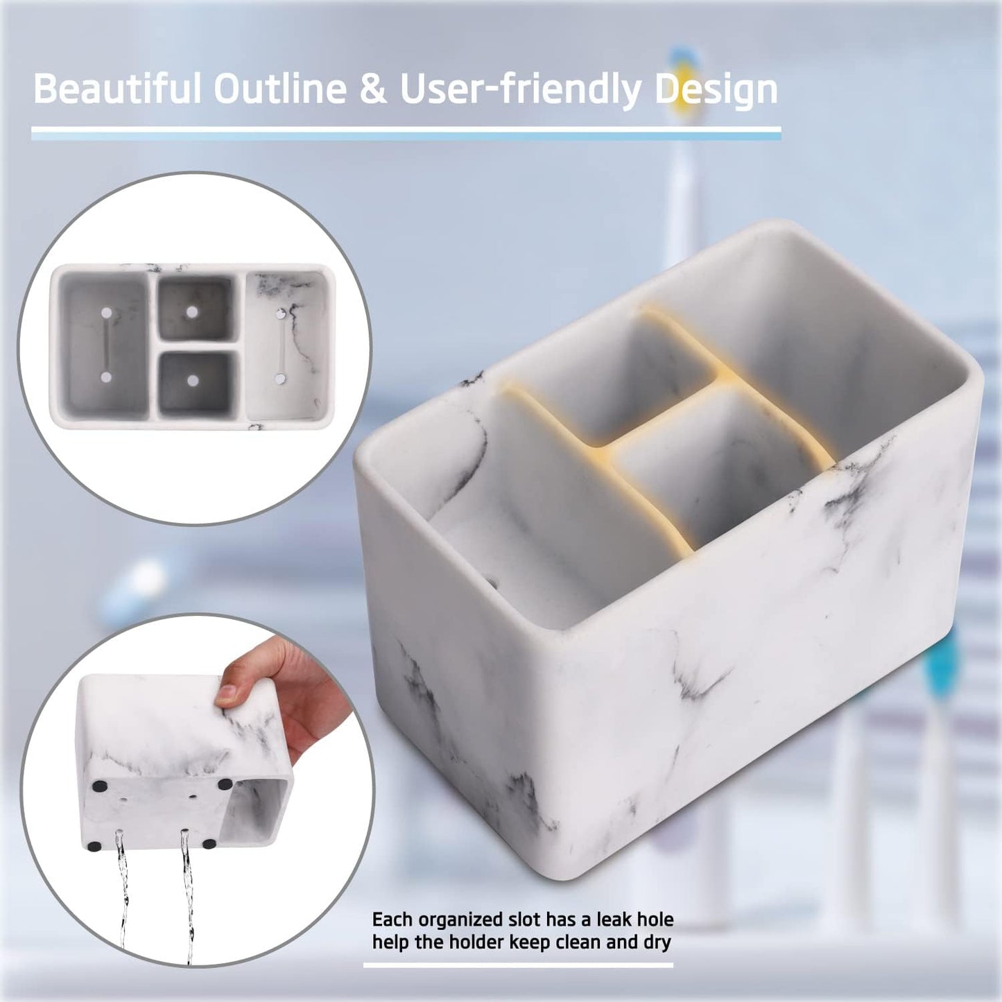 Bathroom Toothbrush Organizer Countertop-Toothpaste Storage Shaving Razor Holder/toothbrish Hanger/Vanity Counter Set… (White 4 Small Slot)