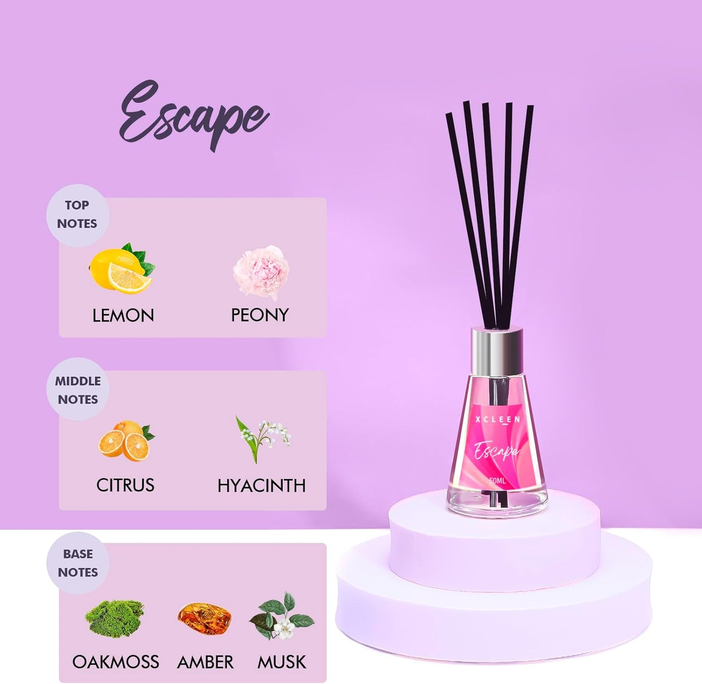 3 Pack Reed Diffuser, Scented Oil Diffuser with 15 Sticks, Escape/Vanilla/Moroccan Amber, Air Freshener for Bathroom & Office, Holiday Home Fragrance, Gift idea, Each 1.7Fl Oz, Total 5.1Oz