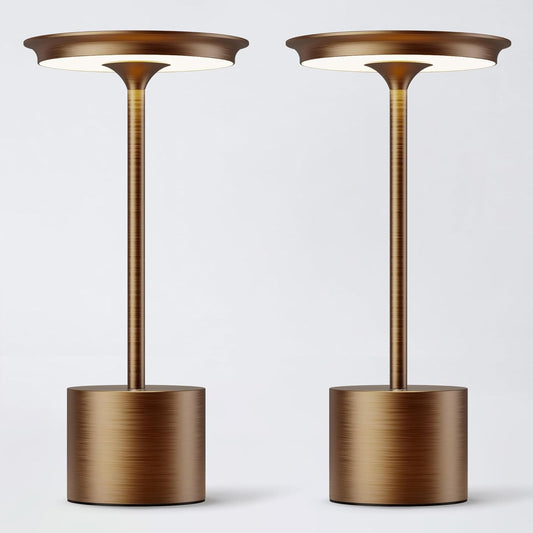 Cordless Table Lamp, Portable Rechargeable 6000mAh Outdoor Table Lamp, 3 Color Stepless Dimming Battery Powered Lamp, LED Table Light for Dinner/Restaurant/Outdoor (Brown)