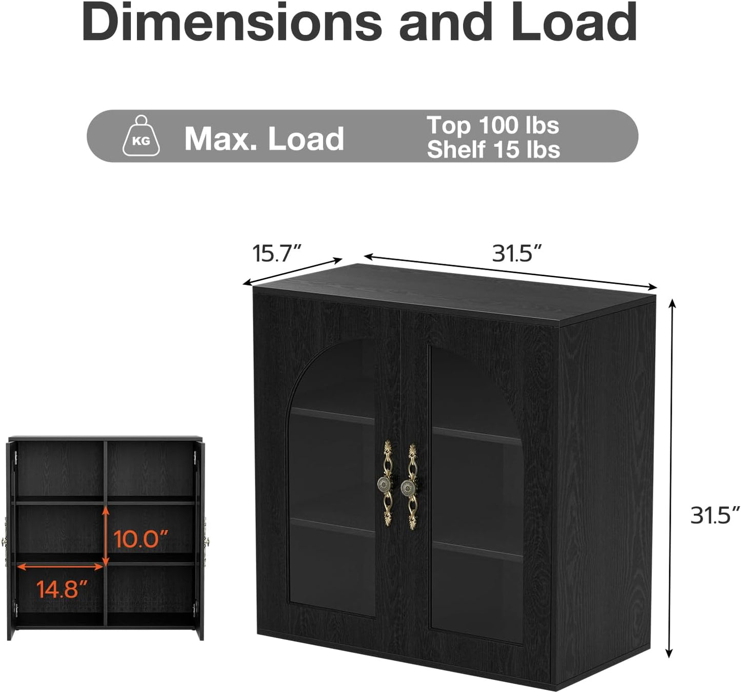 Modular Buffet Storage Cabinet, Glass 4-Door Kitchen Sideboard Buffet Console w/Adjustable Shelves, Wood Modular Organizer for Kitchen Living Room, 63 Inch