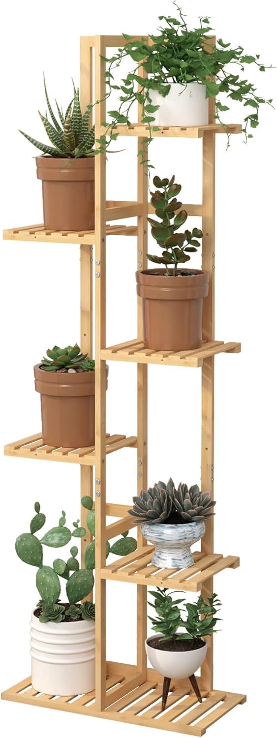 Laiensia Bamboo Plant Stand Rack 6 Tier,Multiple Stand Holder Shelf Rack, Indoor&Outdoor Planter Display Shelves for Patio Garden, Living Room, Corner Balcony and Bedroom,Wood Color