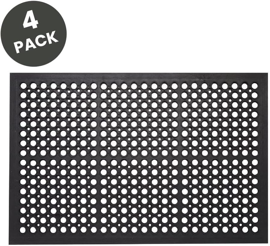 Envelor 4-Pack Anti Fatigue Rubber Mat Non-Slip Restaurant for Floors Bar Drainage Mat Doormat Door Mat Utility Garage Home Anti Slip Entry Mat 24 x 36 Inches