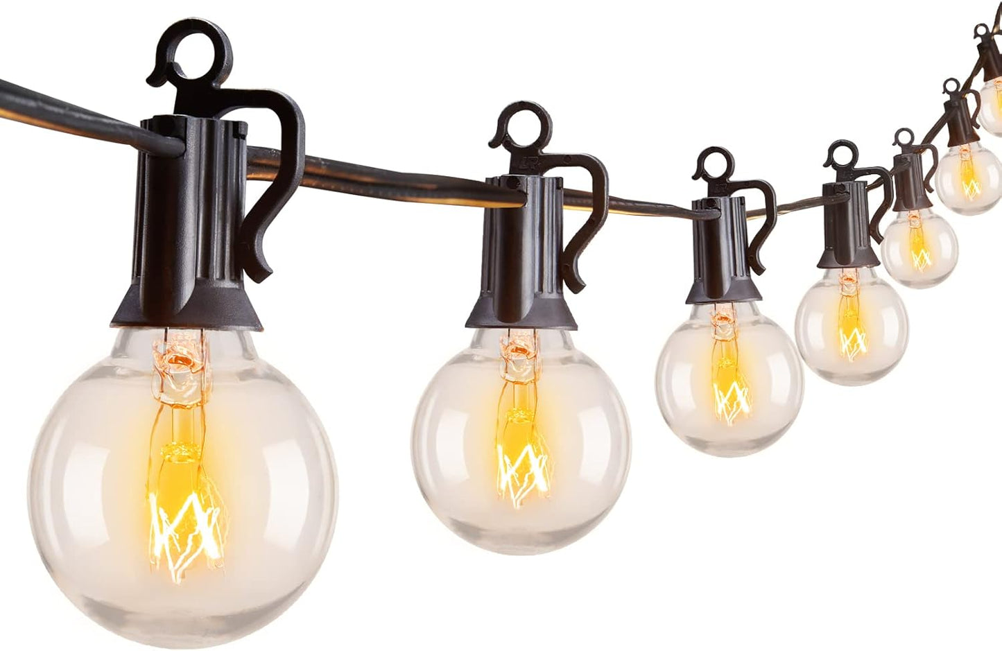 Outdoor String Light 50Feet G40 Globe Patio Lights with 52 Edison Glass Bulbs(2 Spare), Waterproof Connectable Hanging Christmas Lights for Backyard Porch Balcony Party Xmas Decor, E12 Socket, Black