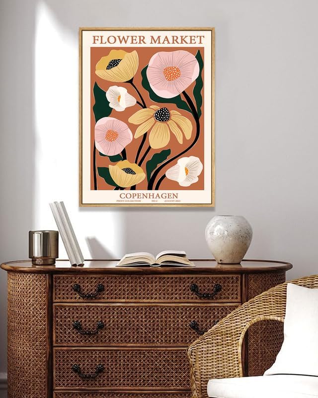 Zzuyi Botanical Decor Framed Wall Art, Vintage Floral Wall Art, Large Wall Decor for Living Room, Bed Room, Office - 24"x 32" Natural Framed