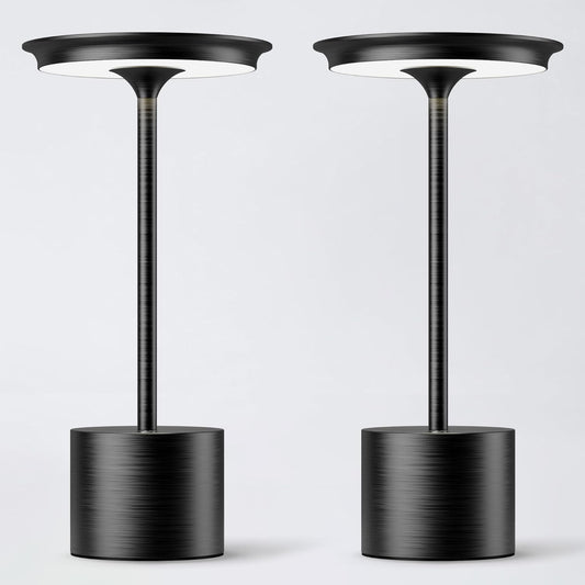 Cordless Table Lamp, Portable Rechargeable 6000mAh Outdoor Table Lamp, 3 Color Stepless Dimming Battery Powered Lamp, LED Table Light for Dinner/Restaurant/Outdoor (2Pack Black)
