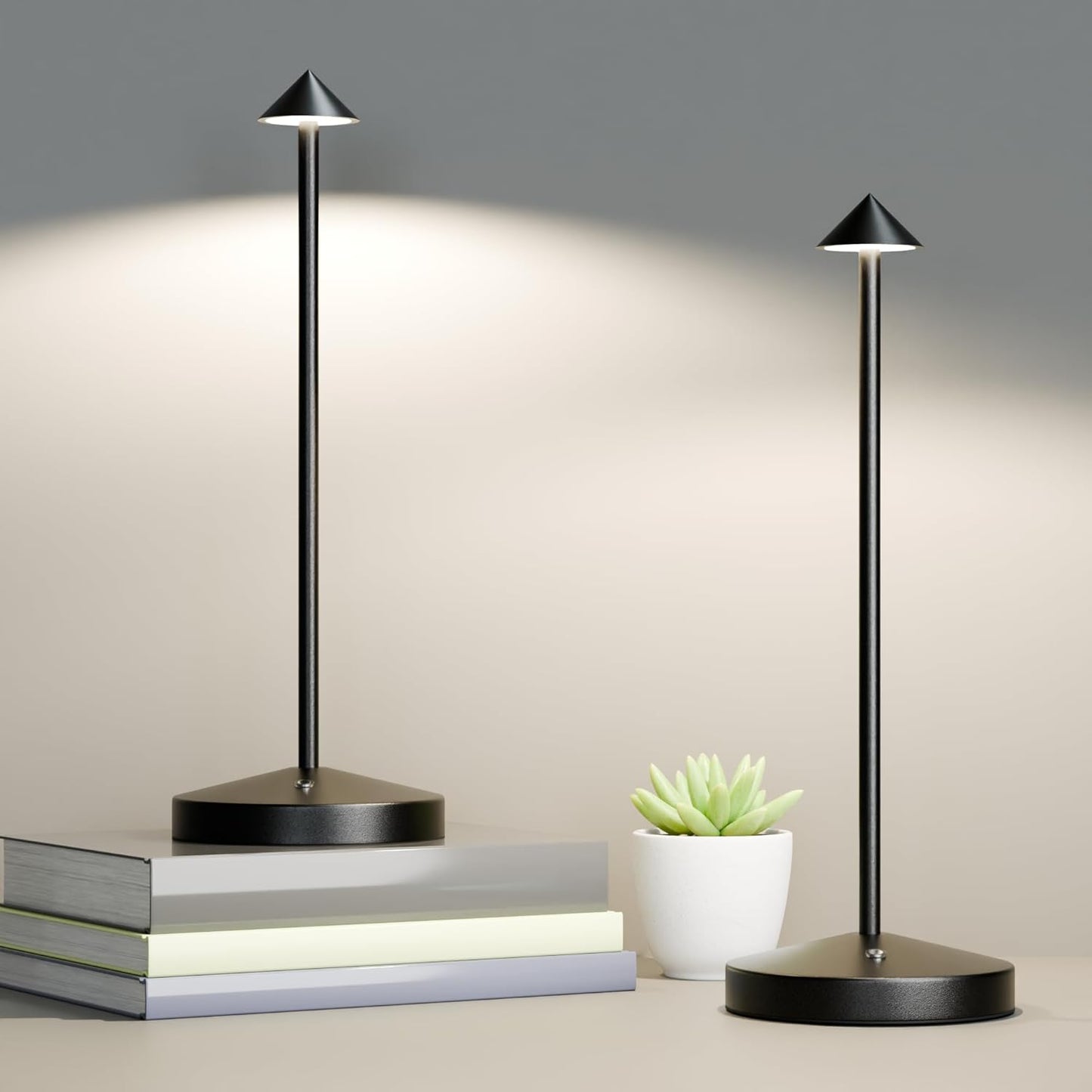 2Pack Cordless Table Lamp, Rechargeable Battery Operated Lamp 4000mAh with 3 Color Light Stepless Dimming Portable LED Desk Touch Table Lamp for Restaurant Nightstand Bedroom Living Room Black