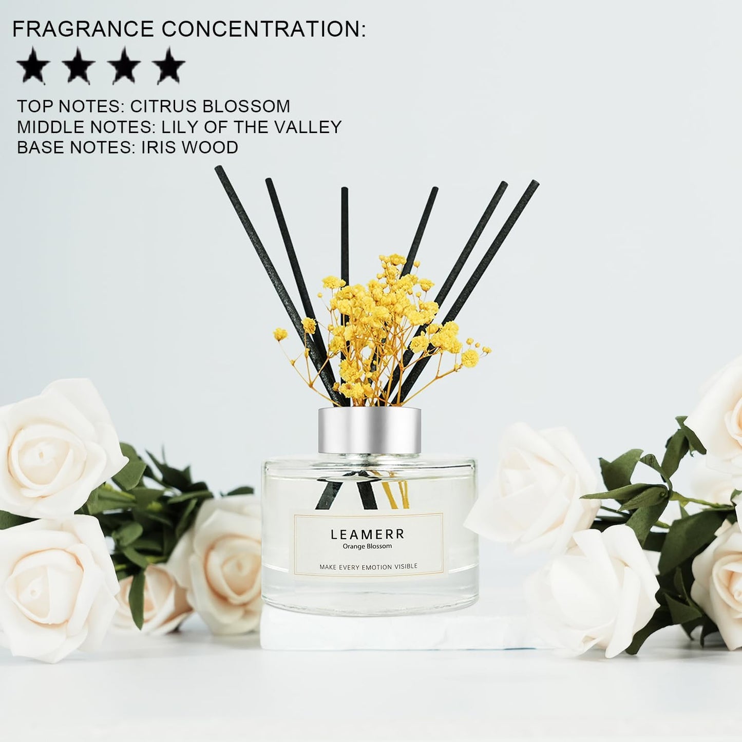 Reed Diffuser Set,7 fl oz (210 ml), Orange Blossom Scent Oil Diffusers with 6 Reed Sticks,Home Fragrance Reed Diffuser for Bathroom Shelf Decor