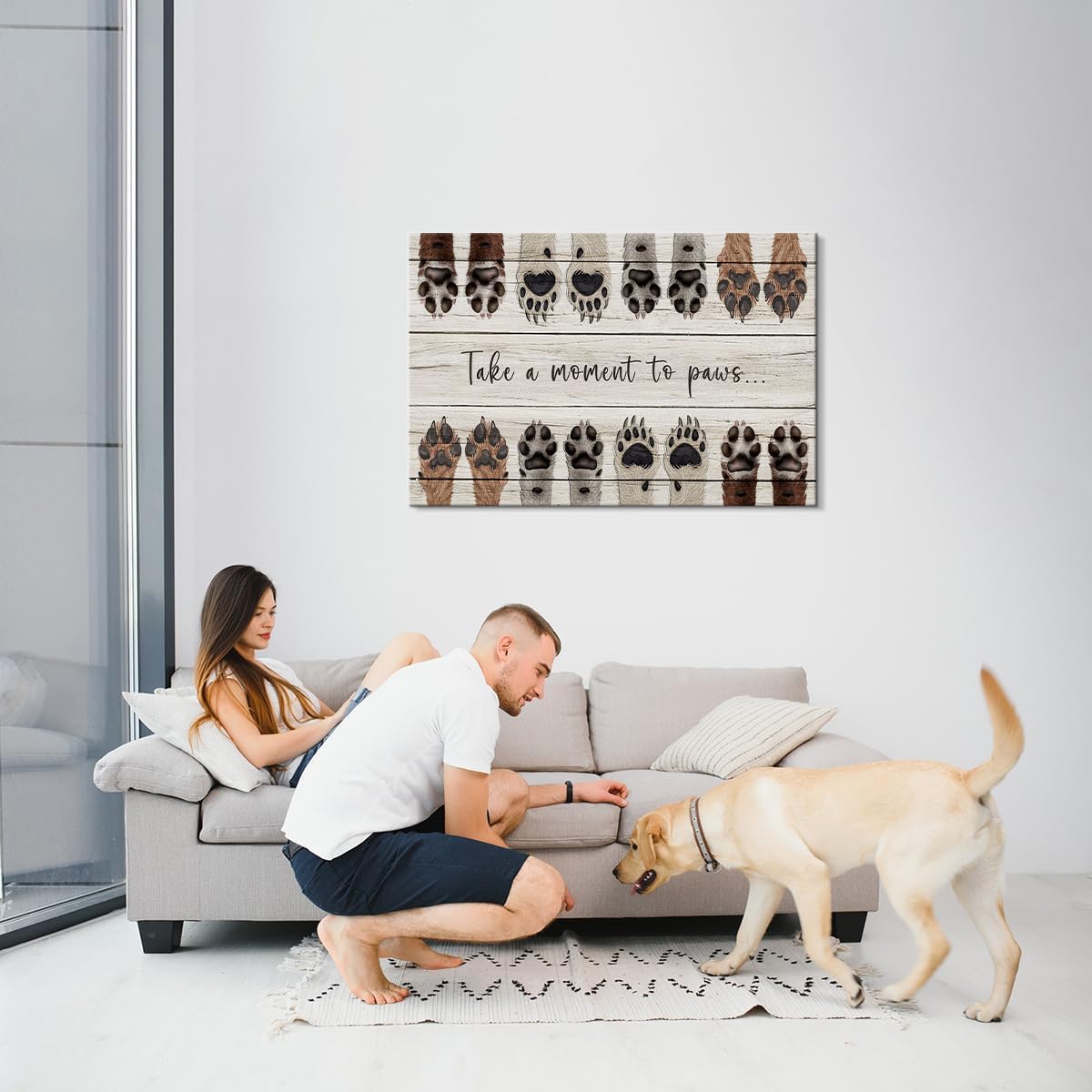 Dog Decor Animal Wall Art Take a Moment to Paws Decor Dog Poster Animal Posters Dog Painting Paw Print Decor Dog Canvas Art Puppy Paw Print Paws Print Wall Art for Living Room Decor (28''Hx40''W)