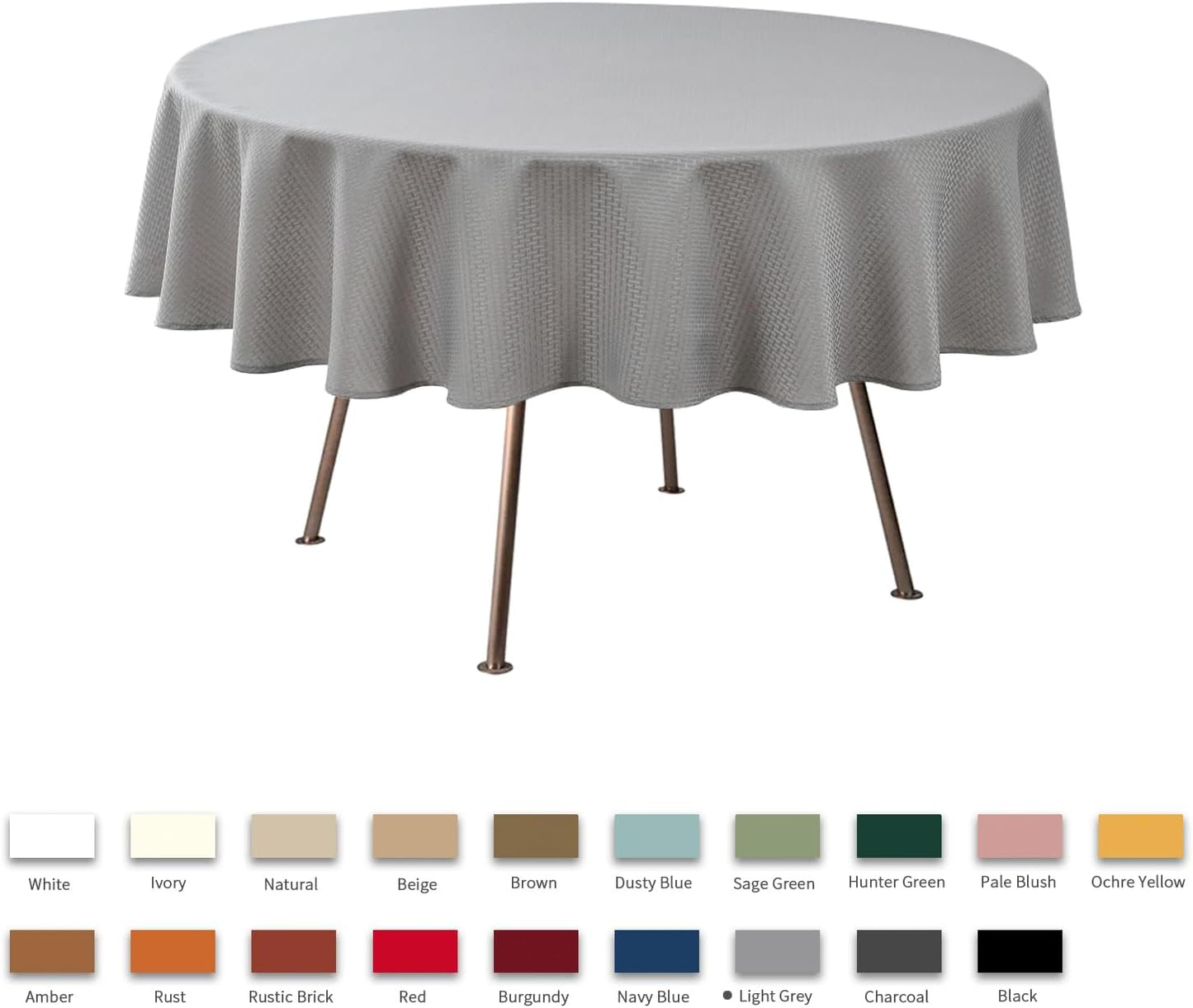 maxmill Round Weaved Texture Design Tablecloth Spill-Proof Wrinkle Free Soft Washable Table Cloth for Circular Table Cover, for Dining Room Buffet Banquet Parties Holiday Dinner, 90 Inch Light Grey