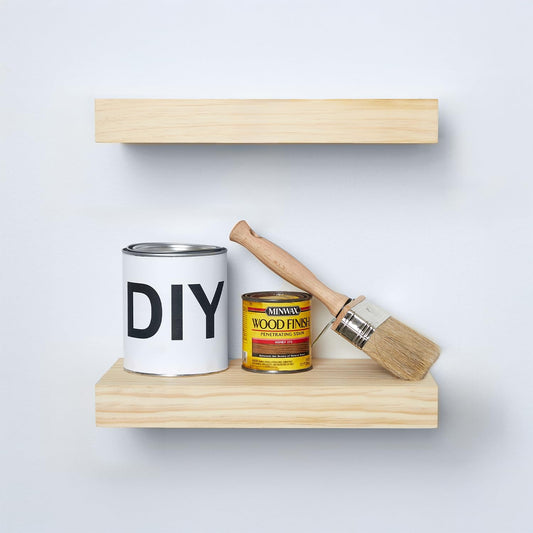 Homeforia Wood Floating Shelf 12 inch, High End Solid Natural Wood 12inch Floating Shelves for Wall Mounted, Unfinished Small Wooden Floating Shelves, Heavy Duty Bracket, 12 X 6.5 X 1.75 in, Set of 2