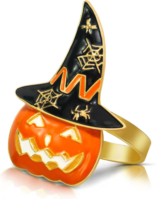 Legigo Set of 12 Halloween Napkin Rings for Dinning Table Settings- Horror Scary Orange Pumpkin Black Witch Hat Napkin Holder Ring for Holiday Party Kitchen Dinner Table Decarations