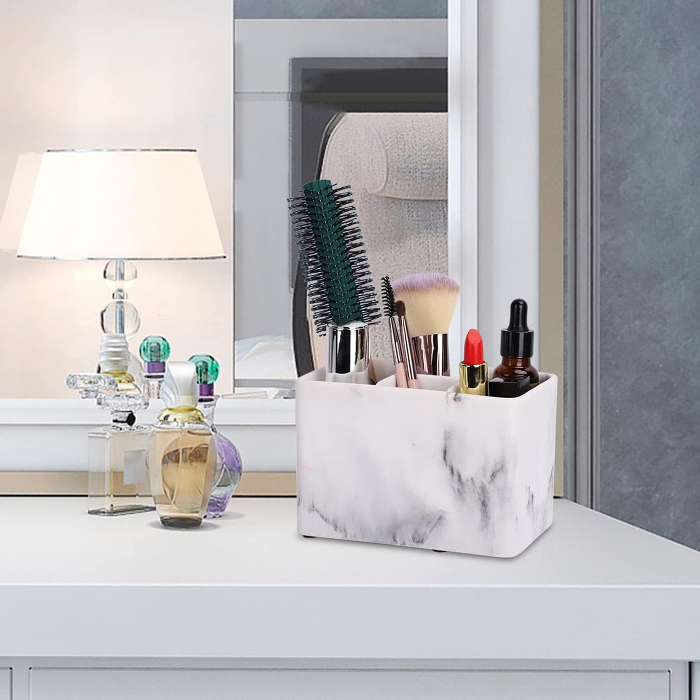 Bathroom Toothbrush Organizer Countertop-Toothpaste Storage Shaving Razor Holder/toothbrish Hanger/Vanity Counter Set… (White 4 Small Slot)