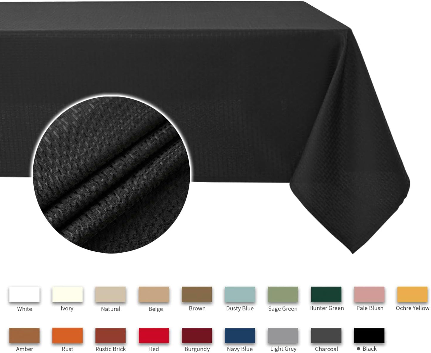 maxmill Square Jacquard Tablecloth Waterproof Spillproof Wrinkle Resistant Soft Weaved Design Table Cloth for Dinner and Party Washable Fabric Cover, Indoor and Outdoor Use, 60 x 60 Inch, Black