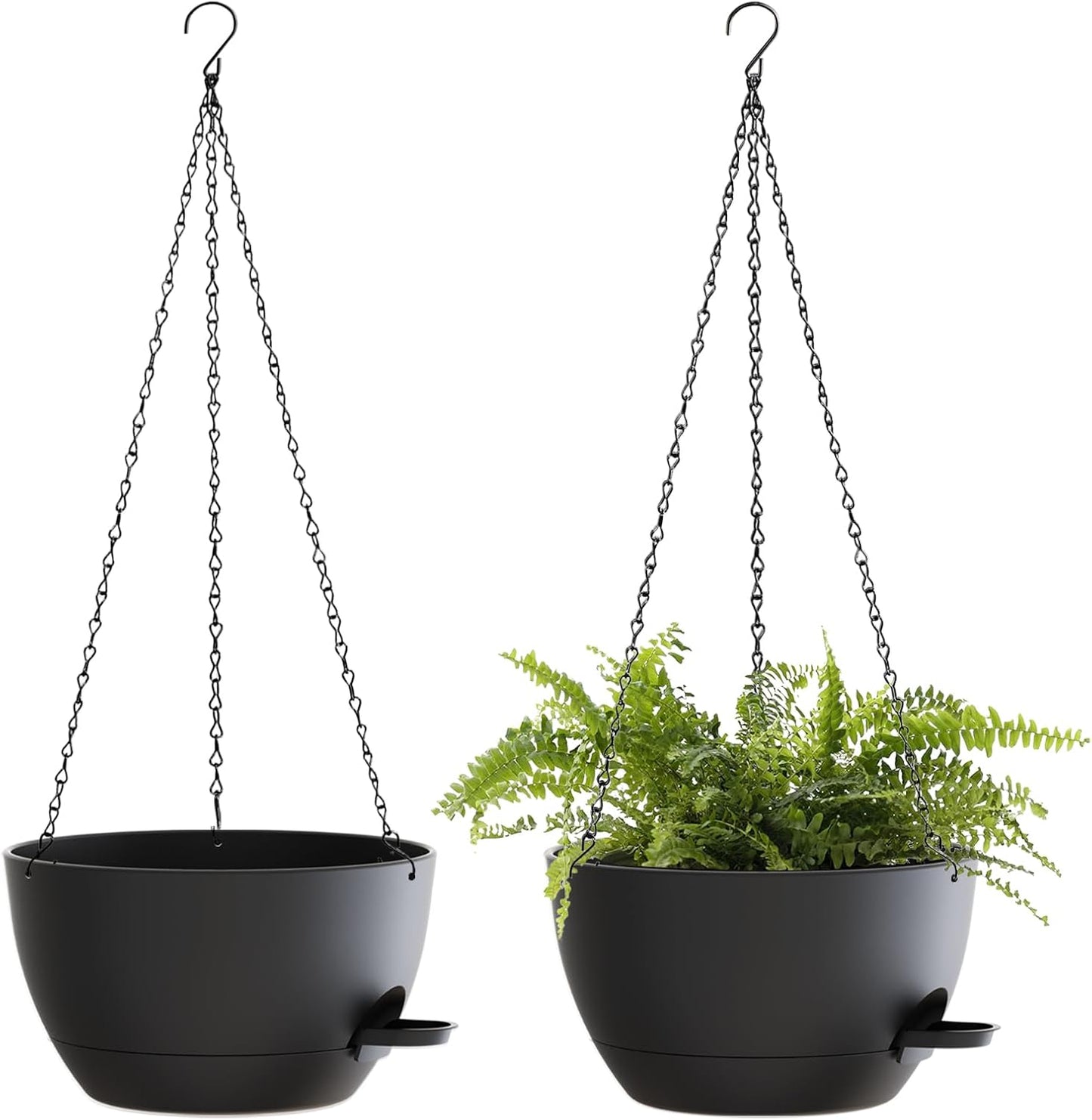 10 Inch Hanging Baskets 2 PC with Chains, Self-Watering Hanging Planters for Indoor Outdoor Plants, Plastic Hanging Flower Pots,Black