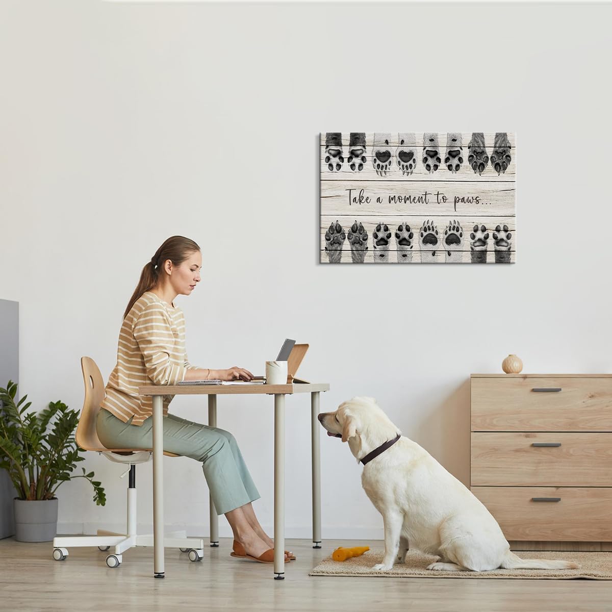 Dog Art Animal Canvas Wall Art Take a Moment to Paws Wall Art Dog Art Wall Decor Animal Pictures Paw Print Wall Decor Dog Picture Puppy Paw Print Dog Quotes Wall Decor for Bedroom Decor (16''Hx24''W)