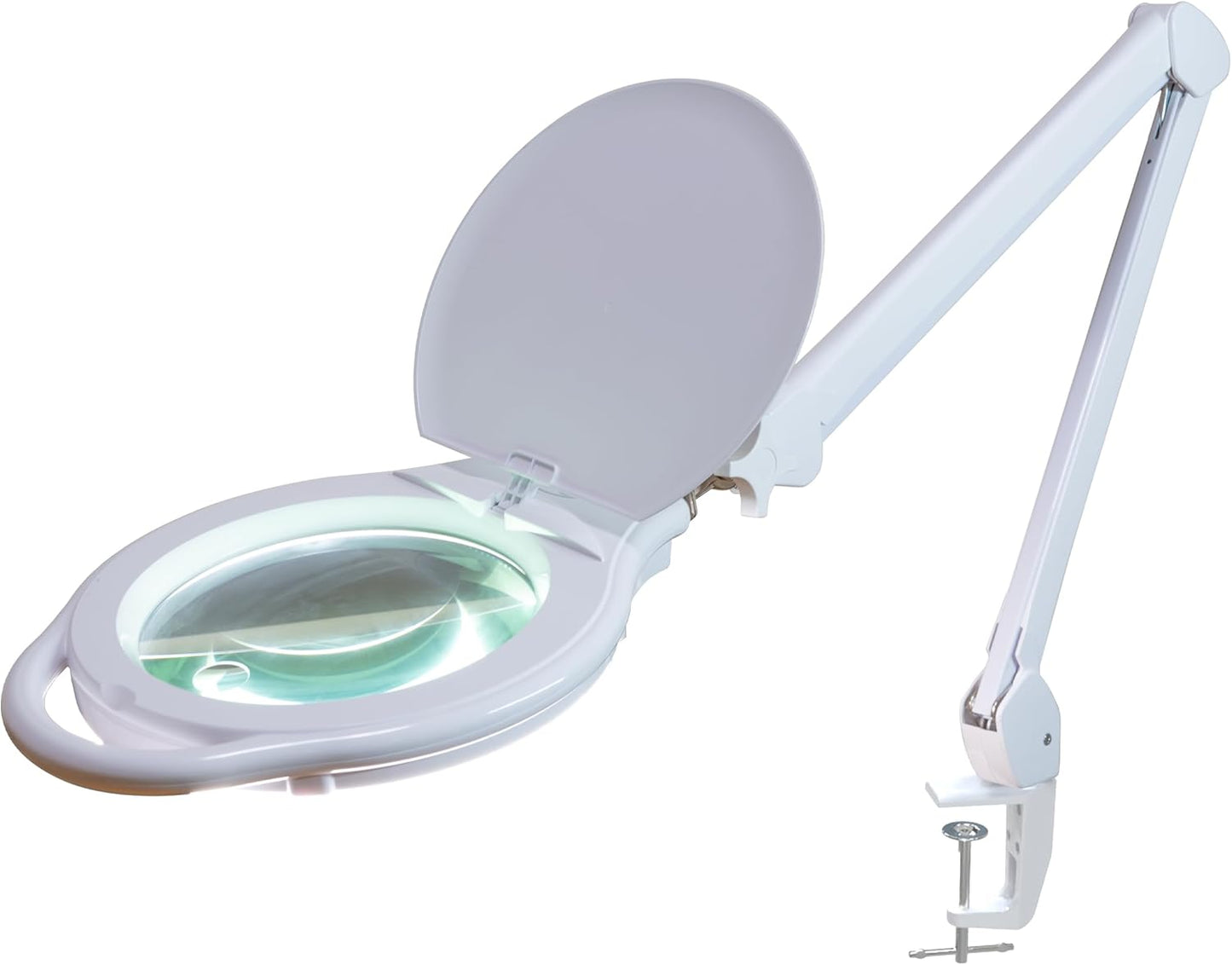 Neatfi Elite XL HD Super LED Magnifying Lamp, 3 Diopter with 12 Diopter, Dimmable, 3 Light Modes (3000K/4000K/6500K), Glare-Free, Adjustable Arm (White, 7-Inch Glass Lens with Clamp)